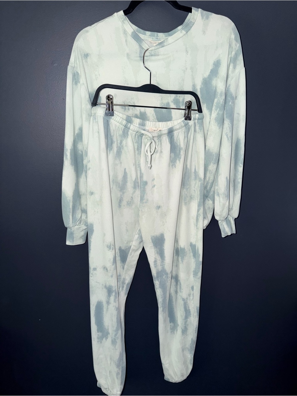 Tie-Dye Pajama Set - Light Blue and White